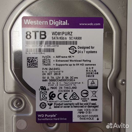 Жесткий диск 8тб Western Digital Purple WD81purz