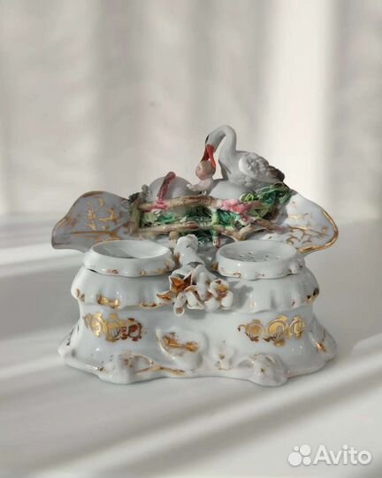 Антикварный фарфоровый чернильный прибор