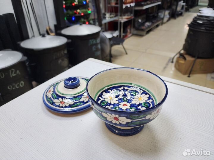 Сахарница Риштан Синий Мехроб Ручная работа