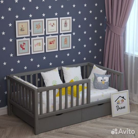 Кроватка детская сингл высокий борт берёза