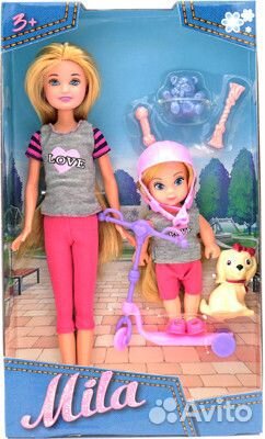 Кукла Мила 23 см с куклой Вики 12 см на самокате и с собачкой Funky toys 70004