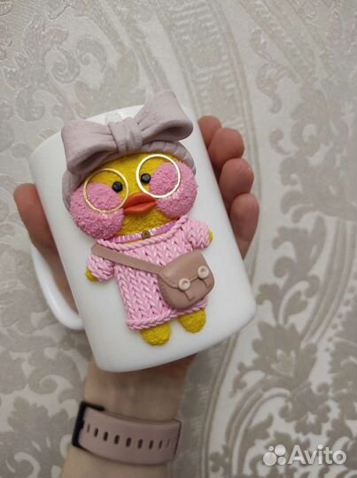 2 Кружки + 2 ложки с декором из полимерной глины