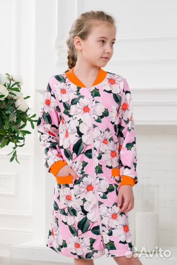 Халат подростковый из иконвелюра Аманда сиреневый