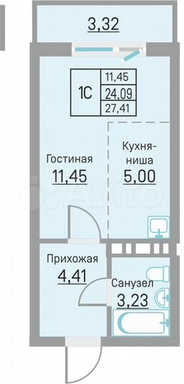 Квартира-студия, 27,4 м², 2/16 эт.