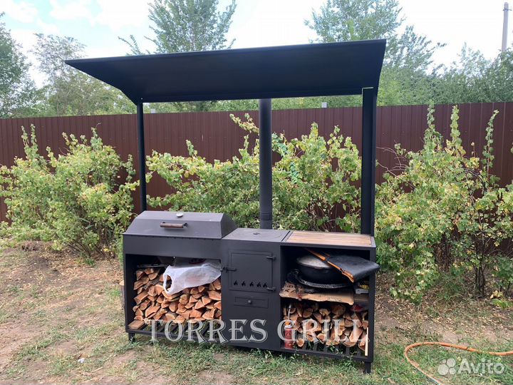 Мангал с печью под казан и крышей