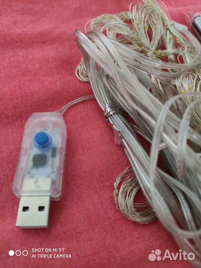 Гирлянда Занавес, Usb, тонкая нить, теплый белый