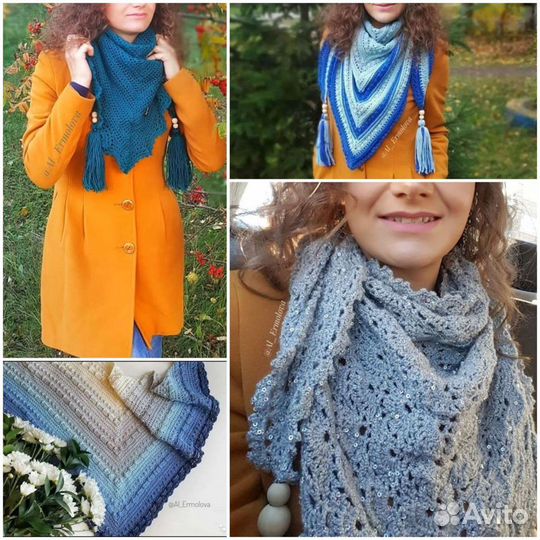 Шарф под пальто, снуд, косынка вязаная, бактус