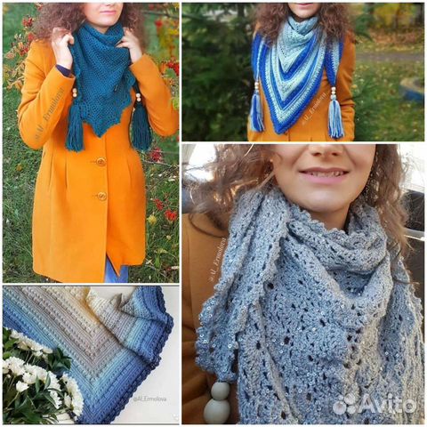 Шарф под пальто, снуд, косынка вязаная, бактус