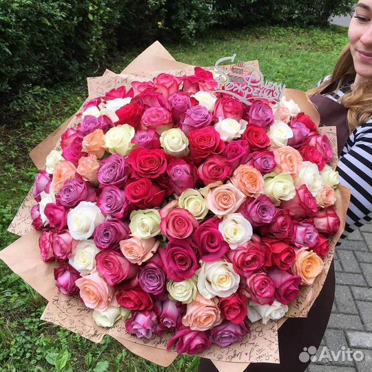 Розы 40 см микс Эквадор 9 шт