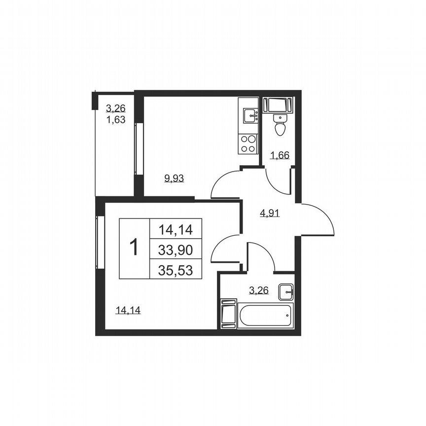 1-к. квартира, 35,5 м², 4/19 эт.