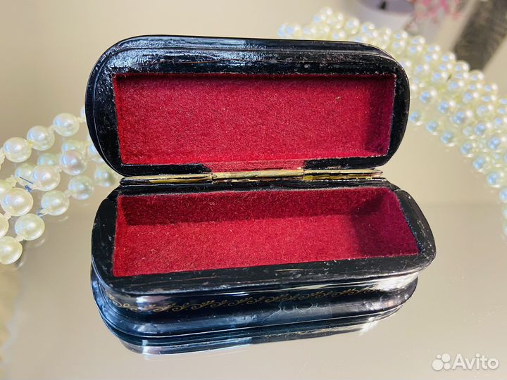 Мини шкатулка роспись на чёрном лаке «Узоры»