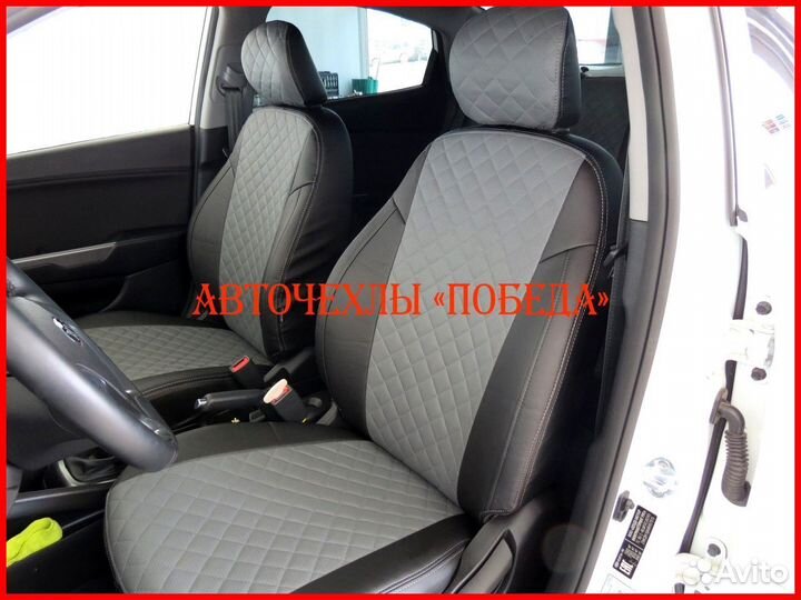 Чехлы Kia Rio 3 Hb из экокожи чёрно-серые Ромб