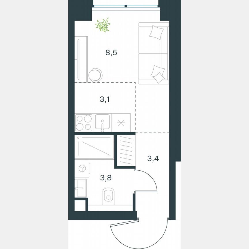 Квартира-студия, 18,8 м², 3/64 эт.