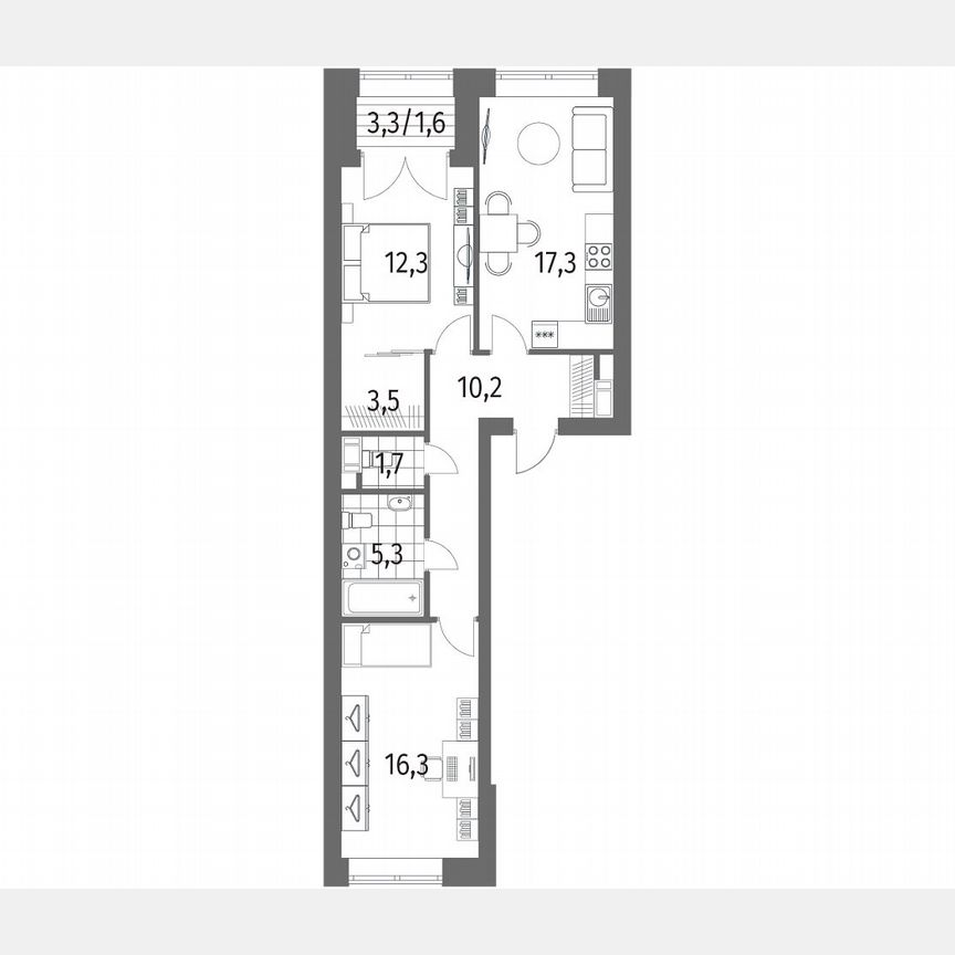 2-к. квартира, 68,3 м², 12/13 эт.