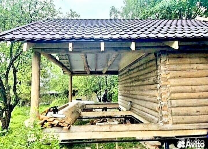 Сруб бани из бревна 6х3+3 (строганное бревно)