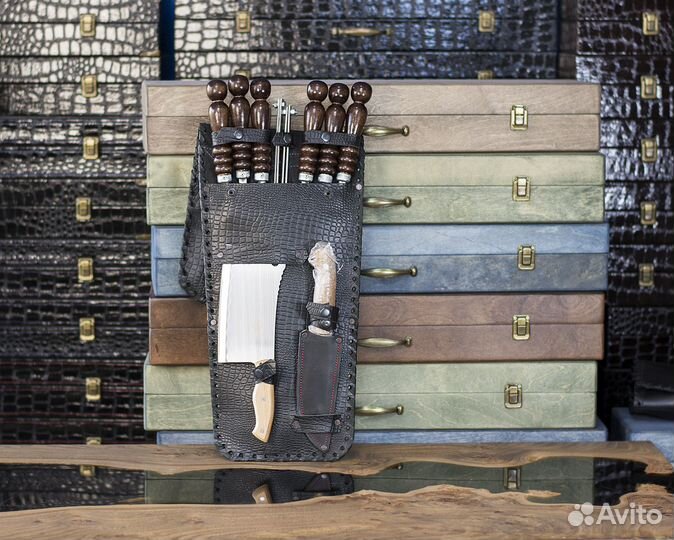 Шашлычный набор в кожаном колчане Подарочный (№3)