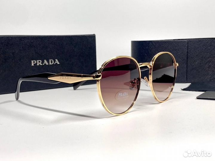 Очки Prada золотые круглые