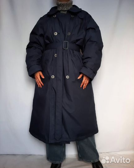 Винтажный пуховик-тренч синего оттенка новый