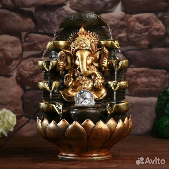 Фонтан настольный от сети, подсветка 'Ганеша в хра