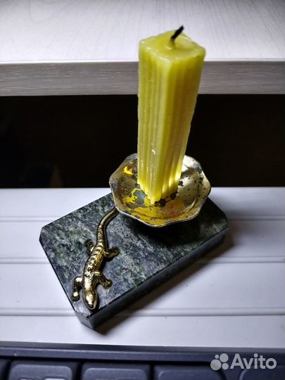 Подсвечник ящерица на яшме винтаж