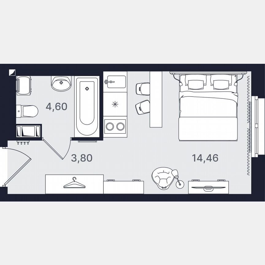 Апартаменты-студия, 22,9 м², 24/24 эт.