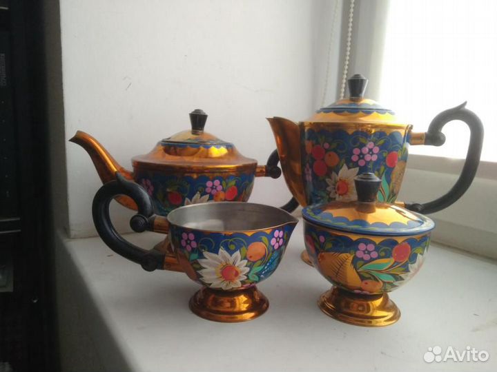 Кофейно-Чайный Набор. Красивая роспись.Металл СССР