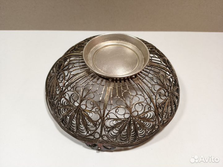 Ваза - конфетница мельхиоровая СССР, скань