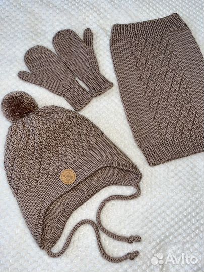 Комплект шапка, снуд, варежки