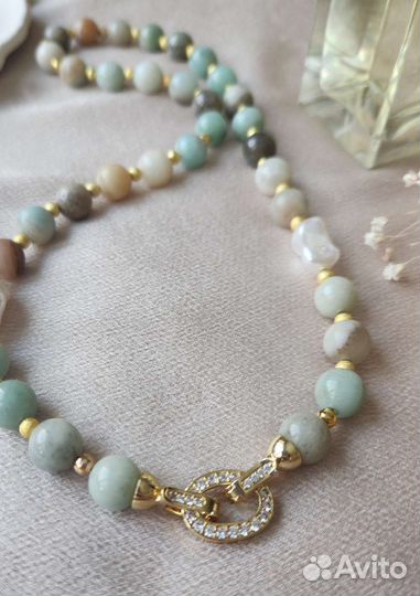 Бусы колье ожерелье из натурального камня амазонит