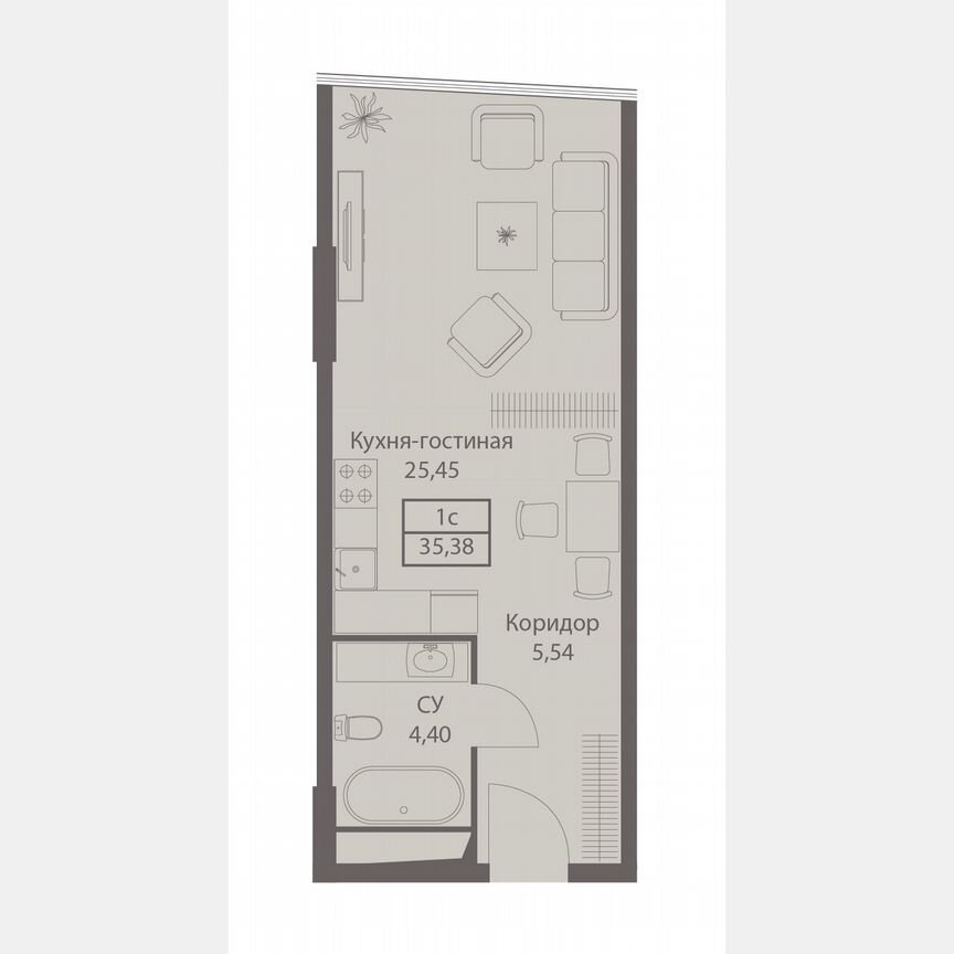 Апартаменты-студия, 35,4 м², 6/20 эт.
