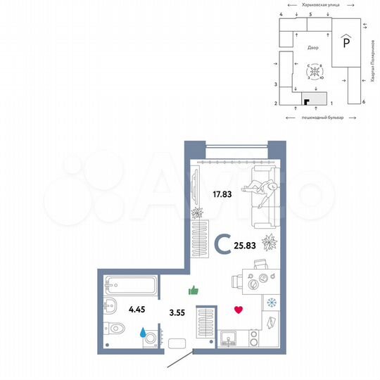 Квартира-студия, 25,8 м², 4/25 эт.