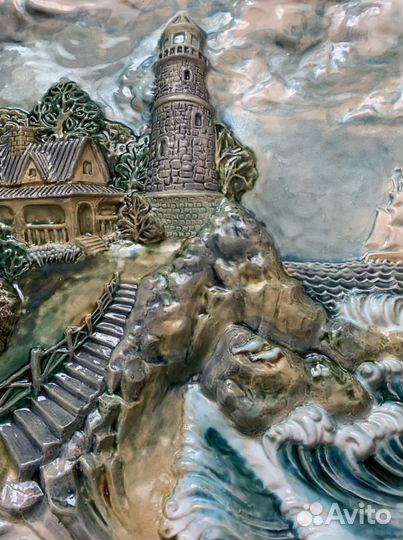 Большое панно-барельеф, морской пейзаж