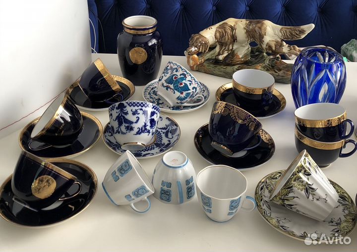 Лфз фарфор чайные пары чашки блюдца штоф СССР