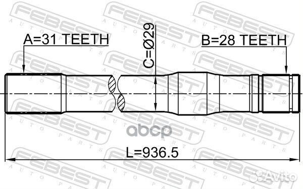 Полуось перед лев Febest 55184044 0212-Y61LH