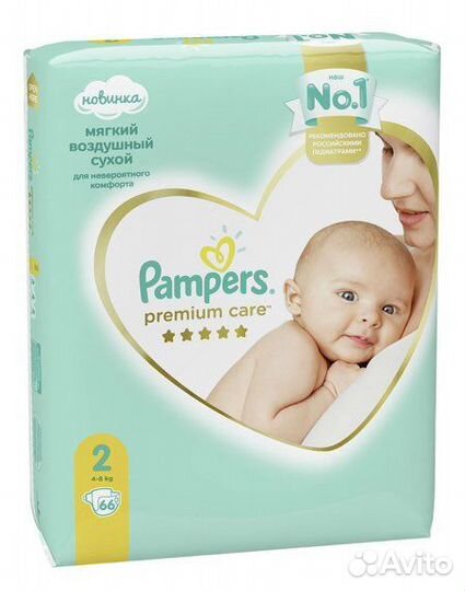 Подгузники pampers premium care 2 размер 66 шт
