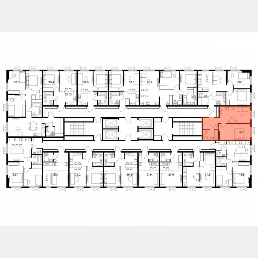 1-к. квартира, 44,1 м², 20/25 эт.