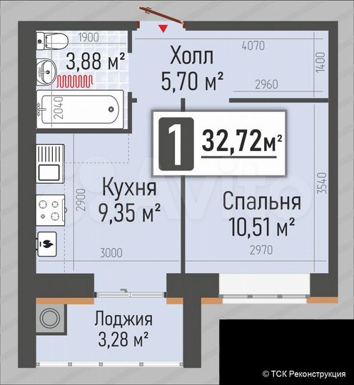 1-к. квартира, 32,7 м², 9/10 эт.