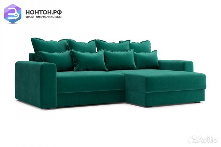 Диван угловой тик-так Омега изумрудный