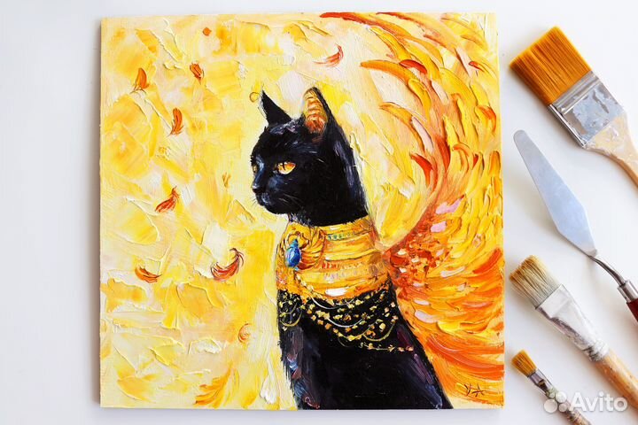 Картина маслом черная кошка Бастет