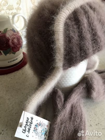 Ушанка и варежки из ангоры