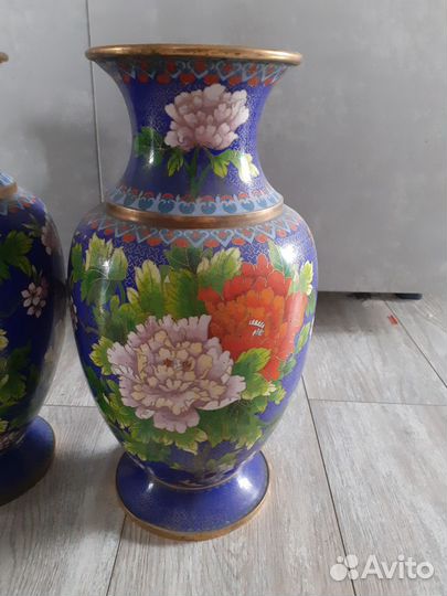 Вазы старые китайские парные Клуазоне, 20-30е гг