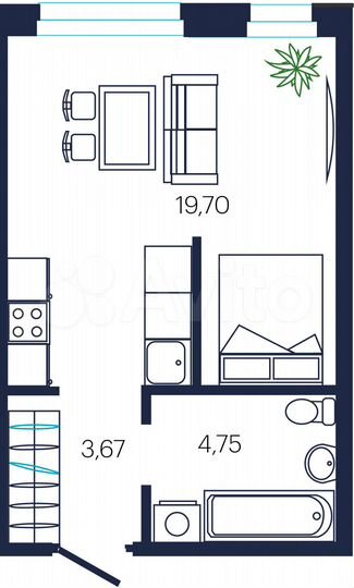Квартира-студия, 28,1 м², 9/19 эт.