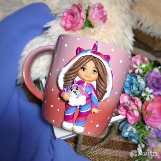 Кружка, подарок, кукла, полимерная глина
