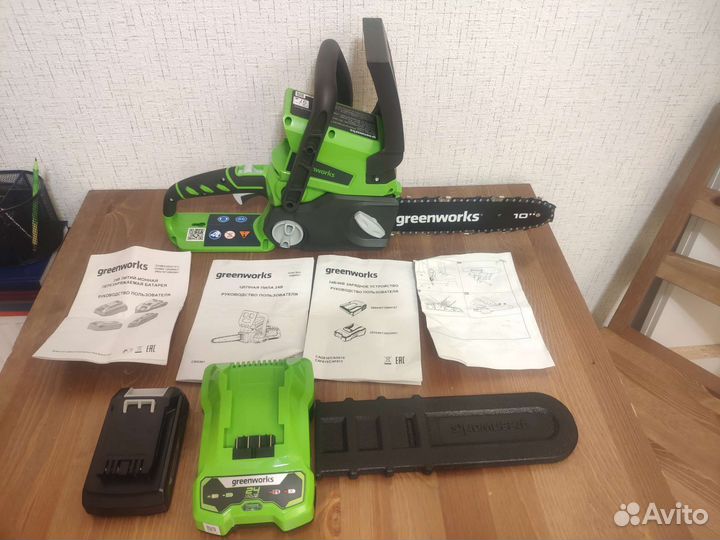 Аккумуляторная цепная пила greenworks 1акб+Зу