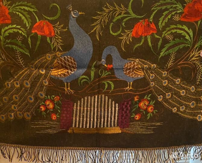 Коврик винтаж, Китай, Павлины, шерсть, вышивка