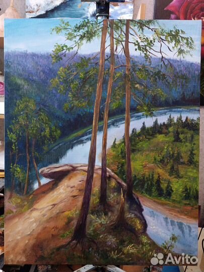 Картина маслом на холсте. Урал, река Ай