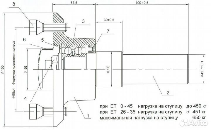 Ступица для прицепа кнотт 650кг, 98х4, Тип FNK12