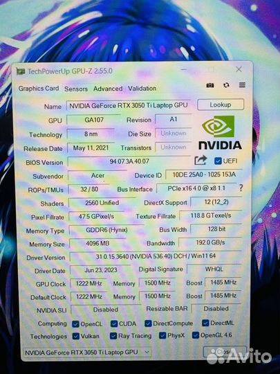 Игровой ноутбук Acer RTX3050ti/i5-11400h
