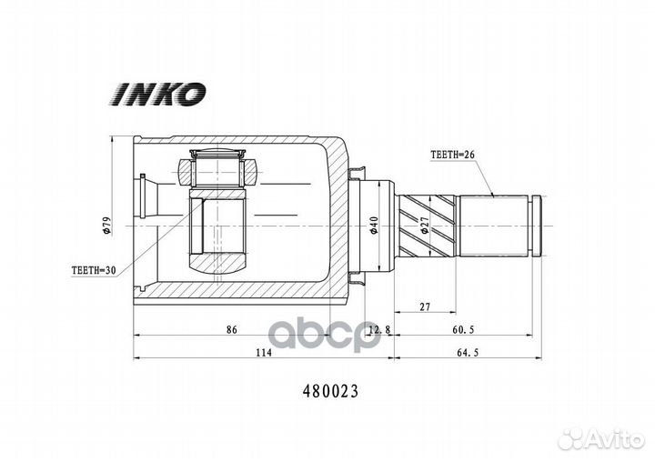 ШРУС внутренний 30/26 перед лев 480023 inko