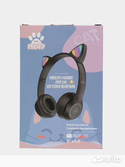 Беспроводные наушники светящиеся с кошачьими ушами